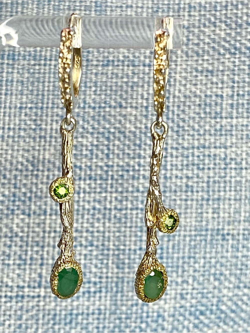 Sterling, Emerald and Peridot Branch Drop Earrings
